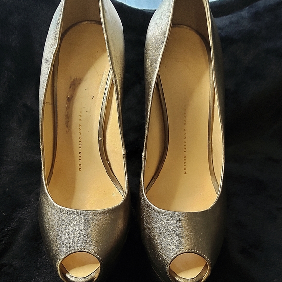 Giuseppe Zanotti platform high heel Stilleto Italian shoes peep toe light gold - Picture 5 of 16